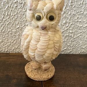 Shell-Covered Owl Figurine - Cream